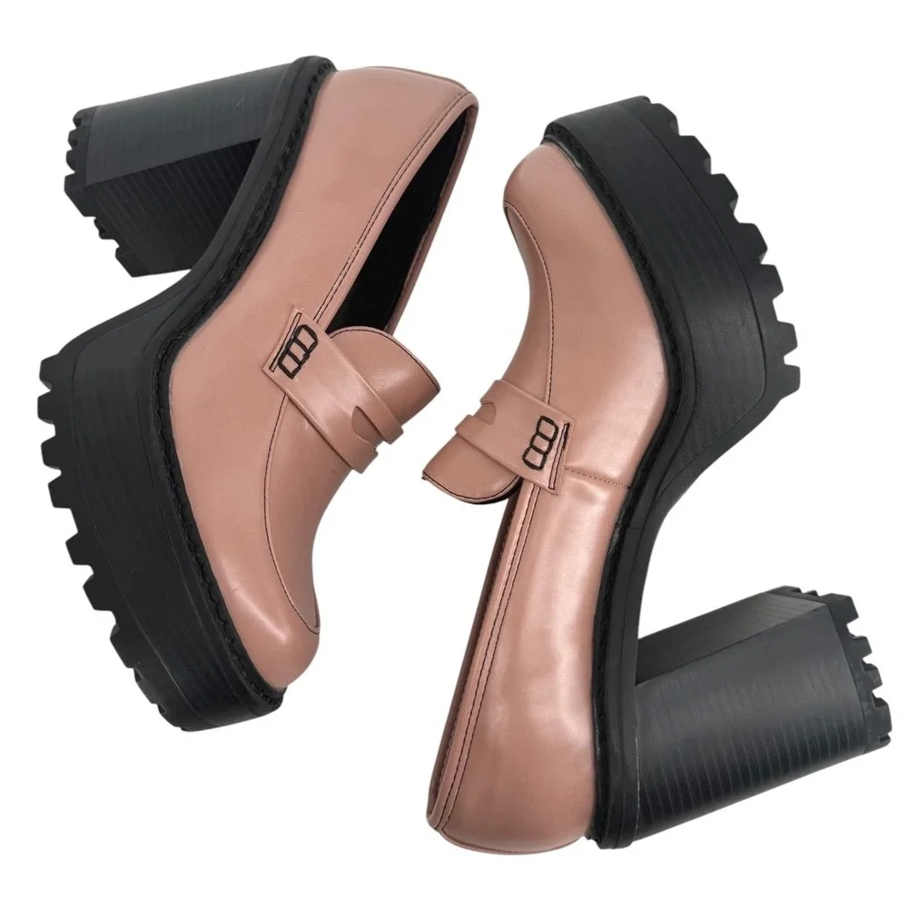 Madden Girl Kassidy Platform Penny Loafer Pink Block Heel Lug Sole Shoes Size 7
